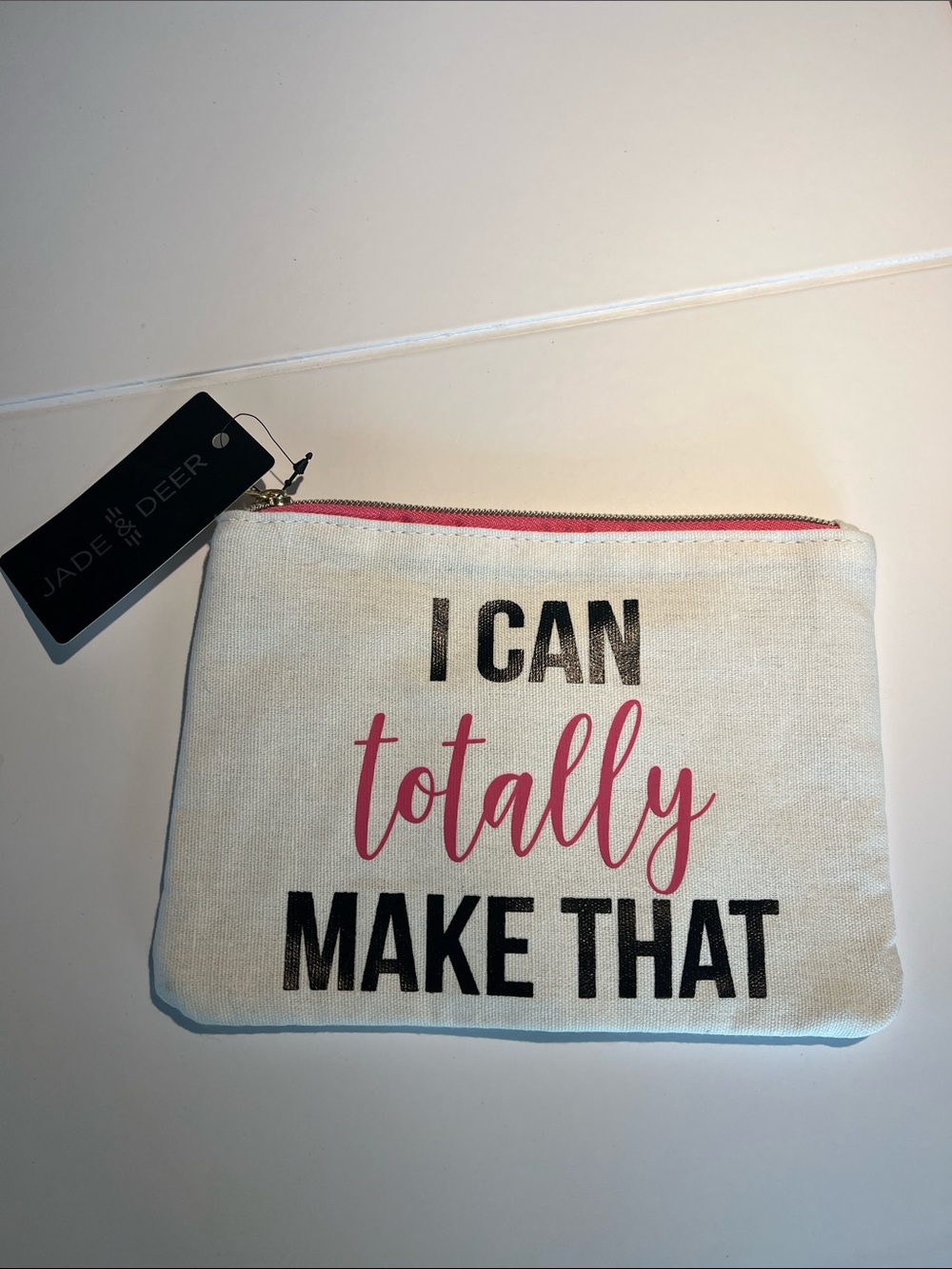 New Craft Bag Cream Canvas Mini Pouch with Pink Accents